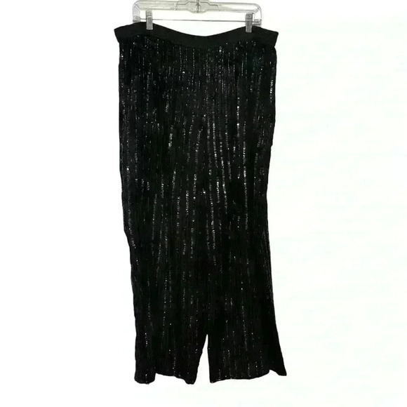 Midnight Run Pants - Midnight Run Sequin 100% silk Black pants Vintage 80’s Shimmer Wide Leg